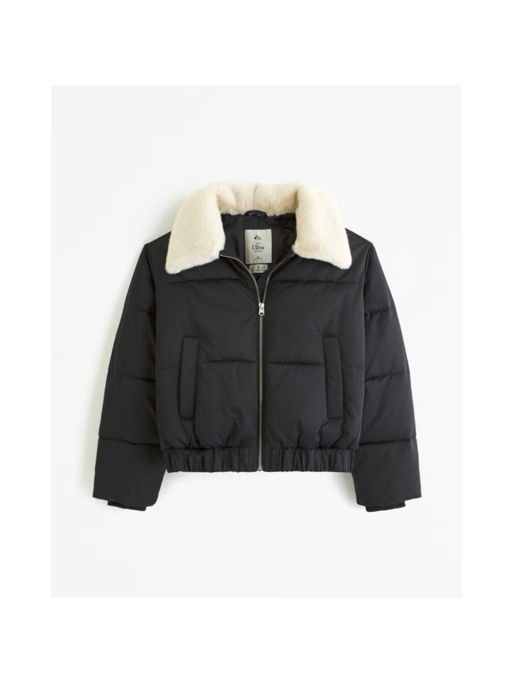 Abercrombie & Fitch Black Puffer Jacket with Cream Faux Fur Collar - Picture 6 of 7